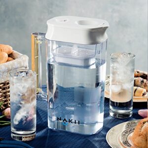 Nakii Water Filter Pitcher - Long Lasting 150 Gallons, Supreme Fast Filtration and Purification Technology, Removes Chlorine, Metals & Fluoride for Clean Tasting Drinking Water, WQA Certified,