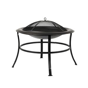fire sense 62237 fire pit tokia steel wood burning lightweight portable outdoor firepit rounded lip & curved legs included wood grate & screen lift tool - 30" round - black