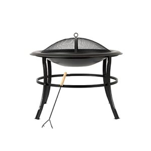 Fire Sense 62237 Fire Pit Tokia Steel Wood Burning Lightweight Portable Outdoor Firepit Rounded Lip & Curved Legs Included Wood Grate & Screen Lift Tool - 30" Round - Black