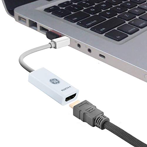 GE Mini DisplayPort Thunderbolt to HDMI Adapter, Compatible with Apple iMac, MacBook and PC, Supports Full HD 1080P and 4K Ultra HD, White, 33589