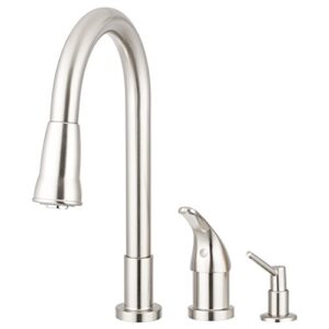 pacific bay grandview pull-down kitchen sink faucet with soap dispenser (brushed satin nickel)
