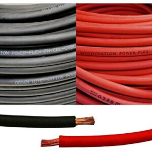 2 Gauge 2 AWG 25 Feet Red + 25 Feet Black Welding Battery Pure Copper Flexible Cable + 10pcs of 3/8" Tinned Copper Cable Lug Terminal Connectors + 3 Feet Black Heat Shrink Tubing