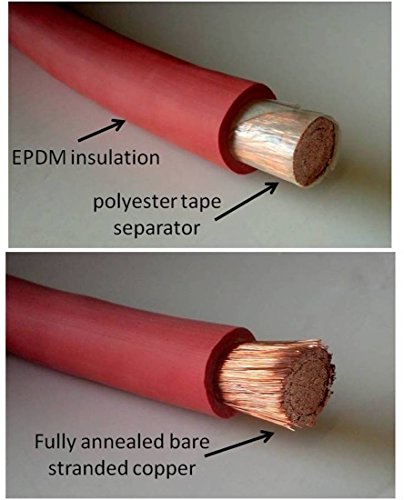 2 Gauge 2 AWG 25 Feet Red + 25 Feet Black Welding Battery Pure Copper Flexible Cable + 10pcs of 3/8" Tinned Copper Cable Lug Terminal Connectors + 3 Feet Black Heat Shrink Tubing