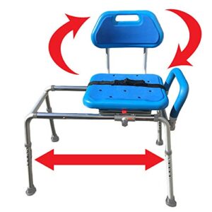 gateway premium sliding bath transfer bench with swivel seat-padded (blue)