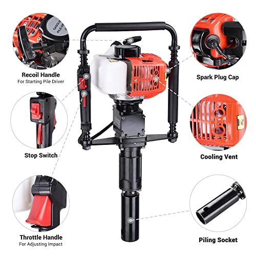 Yescom 900W 2 Stroke T Post Driver 32.7CC Gas Powered Portable Fence Pile Hammer Gasoline Motor Pile Driver with Piling Head Tools EPA Engine