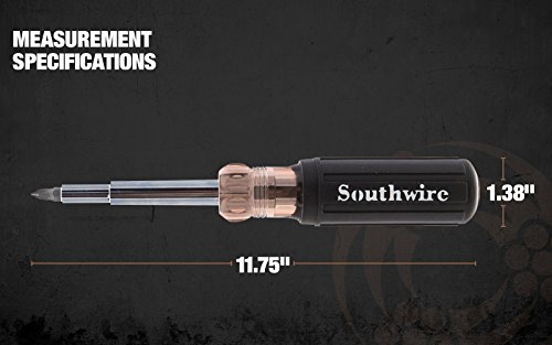 Southwire 59723940 12-In-1 Multi-Bit Screwdriver; Interchangeable Bits; Comfort Grip Handle; hex 1/4"; 5/16"; 3/8"; Phillips #1;2;3; slotted SL4-5;SL6-8;sl8-10; and square #1;2