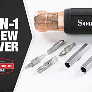 Southwire 59723940 12-In-1 Multi-Bit Screwdriver; Interchangeable Bits; Comfort Grip Handle; hex 1/4"; 5/16"; 3/8"; Phillips #1;2;3; slotted SL4-5;SL6-8;sl8-10; and square #1;2