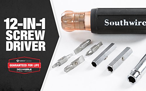 Southwire 59723940 12-In-1 Multi-Bit Screwdriver; Interchangeable Bits; Comfort Grip Handle; hex 1/4"; 5/16"; 3/8"; Phillips #1;2;3; slotted SL4-5;SL6-8;sl8-10; and square #1;2