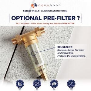 Aquaboon 3-Stage Whole House Water Filter System w/Wrench, Iron White Coated Bracket & Pressure Gauges & Release Buttons (1" Port) - w/10"x 4,5" СTO Filter & 2 pcs PP Polypropylene Sediment Filters