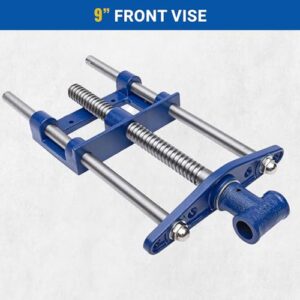 Yost Vises F9WW Front Vise | 9 Inch Woodworking Vise with guide bars | Blue