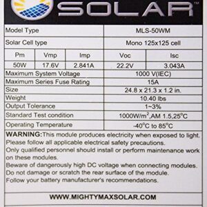Mighty Max Battery 50 Watt Monocrystalline Solar Panel