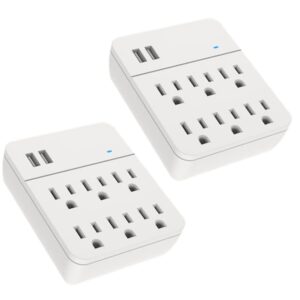 6 Outlet Extender Surge Protector Wall Mount Adapter with Dual 3.1A USB Charging Ports,Oviitech Multi Plug Outlets,6 AC Socket Outlet Splitter,450 Joules Surge Suppression,White, ETL Certified（2 Pack）