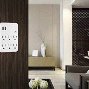 6 Outlet Extender Surge Protector Wall Mount Adapter with Dual 3.1A USB Charging Ports,Oviitech Multi Plug Outlets,6 AC Socket Outlet Splitter,450 Joules Surge Suppression,White, ETL Certified（2 Pack）