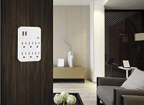 6 Outlet Extender Surge Protector Wall Mount Adapter with Dual 3.1A USB Charging Ports,Oviitech Multi Plug Outlets,6 AC Socket Outlet Splitter,450 Joules Surge Suppression,White, ETL Certified（2 Pack）