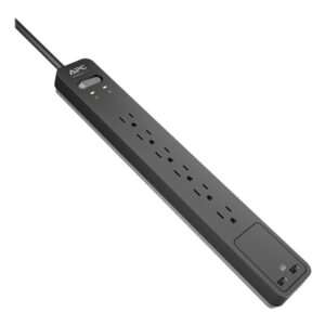 APC Power Strip Surge Protector with USB Charging Ports, PE6U2, 1080 Joules, Flat Plug, 6 Outlets