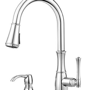 Pfister Wheaton Kitchen Faucet with Pull Down Sprayer and Soap Dispenser, Single Handle, High Arc, Polished Chrome Finish, GT529WH1C