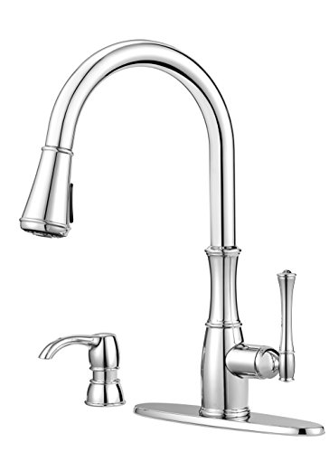 Pfister Wheaton Kitchen Faucet with Pull Down Sprayer and Soap Dispenser, Single Handle, High Arc, Polished Chrome Finish, GT529WH1C