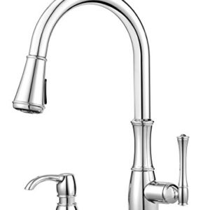 Pfister Wheaton Kitchen Faucet with Pull Down Sprayer and Soap Dispenser, Single Handle, High Arc, Polished Chrome Finish, GT529WH1C