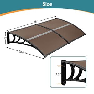 Mcombo 40"X80" Window Awning Outdoor Polycarbonate Front Door Patio Cover Garden Canopy 6055-4080(Dark Brown)