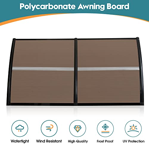 Mcombo 40"X80" Window Awning Outdoor Polycarbonate Front Door Patio Cover Garden Canopy 6055-4080(Dark Brown)