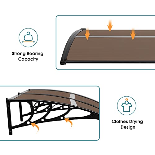 Mcombo 40"X80" Window Awning Outdoor Polycarbonate Front Door Patio Cover Garden Canopy 6055-4080(Dark Brown)
