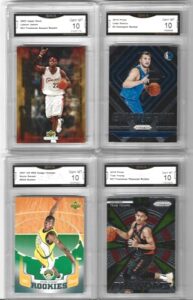 gem mint lebron james luka doncic kevin durant & trae young 4 card rookie lot ud & panini graded gma gem mint 10 nba superstars