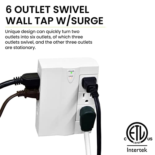 Go Green Power (GG-16310TSW) 6 Outlet Swivel Wall Tap with Surge Protection, White