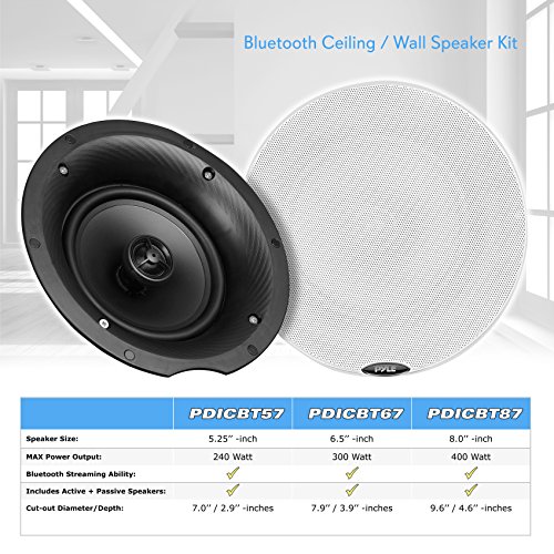Pyle 5.25” Pair Bluetooth Universal Flush Mount In-wall In-ceiling 2-Way Speaker System Dual Polypropylene Cone & Polymer Tweeter Stereo Sound 240 Watts (PDICBT57),Black