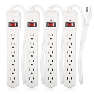 maxxima 6 outlet power strip surge protector - 300 joules, features red on/off switch, 4 pack, powers multiple electronics and devices simultaneously, perfect for home appliances - white