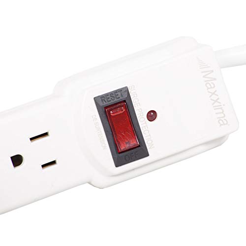 Maxxima 6 Outlet Power Strip Surge Protector - 300 Joules, Features Red On/Off Switch, 4 Pack, Powers Multiple Electronics and Devices Simultaneously, Perfect for Home Appliances - White