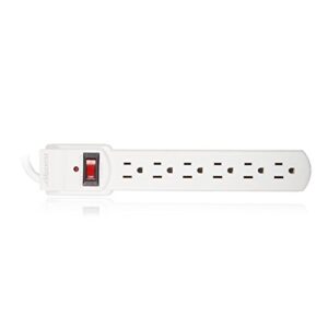 Maxxima 6 Outlet Power Strip Surge Protector - 300 Joules, Features Red On/Off Switch, 4 Pack, Powers Multiple Electronics and Devices Simultaneously, Perfect for Home Appliances - White