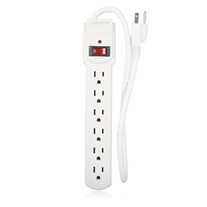 Maxxima 6 Outlet Power Strip Surge Protector - 300 Joules, Features Red On/Off Switch, 4 Pack, Powers Multiple Electronics and Devices Simultaneously, Perfect for Home Appliances - White