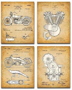 original harley davidson motorcycle patent wall art prints - set of four photos (8x10) unframed posters - great home decor and gift for men and women under $15 for hog riders