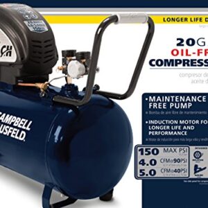 Air Compressor, Portable, Horizontal, 20 Gallon, Oil-Free, 4 CFM @ 90 PSI, 150 PSI (Campbell Hausfeld DC200000),Blue