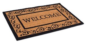 birdrock home welcome coir doormat with scroll border - 24 x 36 inch - oversized welcome mat with black border and natural fade - vinyl backed - outdoor