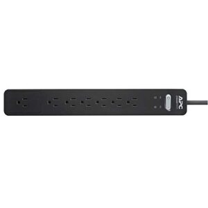 APC Surge Protector Power Strip, PE76, 1440 Joule, Flat Plug, 7 Outlet Strip Black