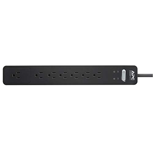 APC Surge Protector Power Strip, PE76, 1440 Joule, Flat Plug, 7 Outlet Strip Black