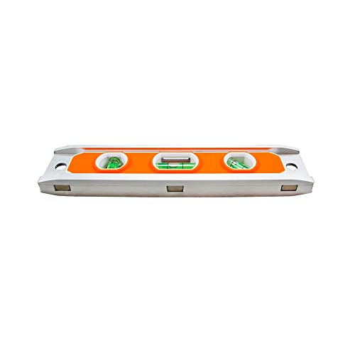 Klein Tools 935R Level, 9-Inch Magnetic Aluminum Torpedo Level with 0/45/90 Degree Vials and V-groove, Tapered Nose