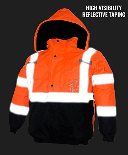 New York Hi-Viz Workwear WJ9011-L Men's ANSI Class 3 High Visibility Bomber Safety Jacket, Waterproof (Large, Orange)