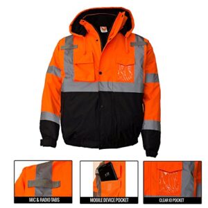 New York Hi-Viz Workwear WJ9011-L Men's ANSI Class 3 High Visibility Bomber Safety Jacket, Waterproof (Large, Orange)