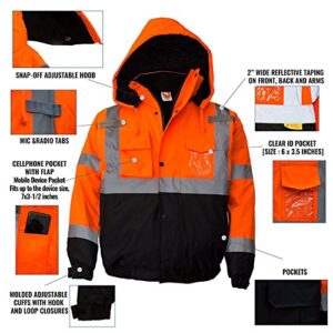 New York Hi-Viz Workwear WJ9011-L Men's ANSI Class 3 High Visibility Bomber Safety Jacket, Waterproof (Large, Orange)