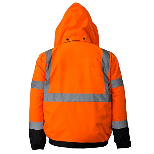 New York Hi-Viz Workwear WJ9011-L Men's ANSI Class 3 High Visibility Bomber Safety Jacket, Waterproof (Large, Orange)