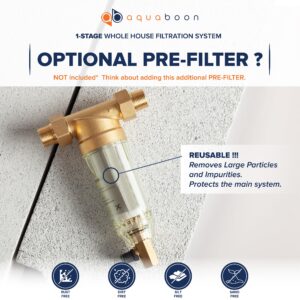 Whole House Water Filter System Housing 10 x 4.5"" for Well Water - w/Wrench, Bracket & Pressure Gauge & Release (1" Port) and String Wound Sediment Filter - Compatible with Pelican Water THD-BB10