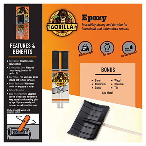 Gorilla 2 Part Epoxy, 5 Minute Set, .85 Ounce Syringe, Clear, (Pack of 2)