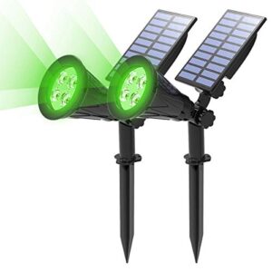 t-sun solar spotlights, waterproof outdoor solar powered spot lights auto-on/off 180°angle adjustable solar lights for tree, patio, yard, garden, driveway, pool area (green-2pack)