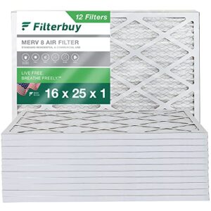 filterbuy 16x25x1 air filter merv 8 dust defense (12-pack), pleated hvac ac furnace air filters replacement (actual size: 15.50 x 24.50 x 0.75 inches)