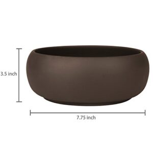 MyGift 7 Inch Round Unglazed Brown Ceramic Plant Pot with Drainage Hole, Small Shallow Planter Bowl for Succulent, Cactus and Fillers