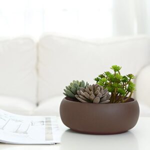 MyGift 7 Inch Round Unglazed Brown Ceramic Plant Pot with Drainage Hole, Small Shallow Planter Bowl for Succulent, Cactus and Fillers