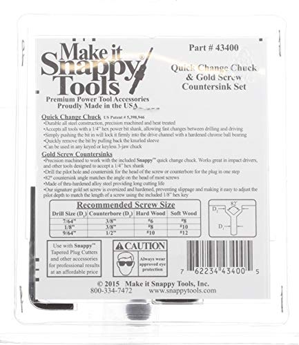 Snappy Tools Quick Change Chuck & 3 Piece Countersink Set #43400