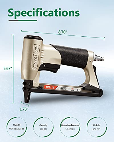 meite MT7116 Pneumatic Staple Gun - 22 Gauge 71 Series 3/8-Inch Crown 1/4-Inch to 5/8-Inch Length Air Upholstery Staple Gun Fine Wire Upholstery Stapler Gun